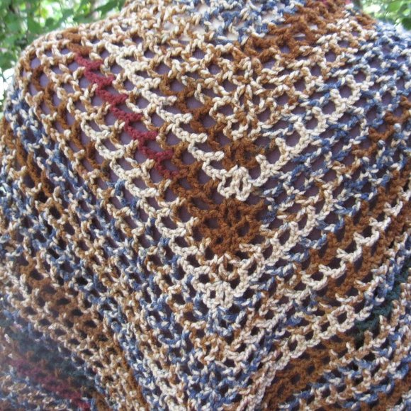 Crochet Boho Shawl Scarf, Bohemian Accessories Neutral Colored Hand Crochet - Picture 5 of 6